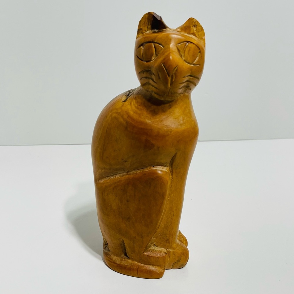 Vintage Hand Carved Wooden Primitive Folk Art Cat Figurine 9” Jamaica 2005